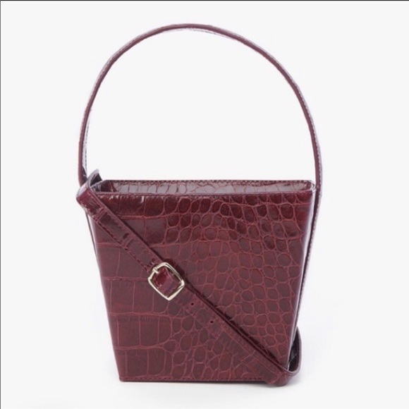 STAUD Handbags - STAUD Edie bag in Embossed Burgundy Croc Leather